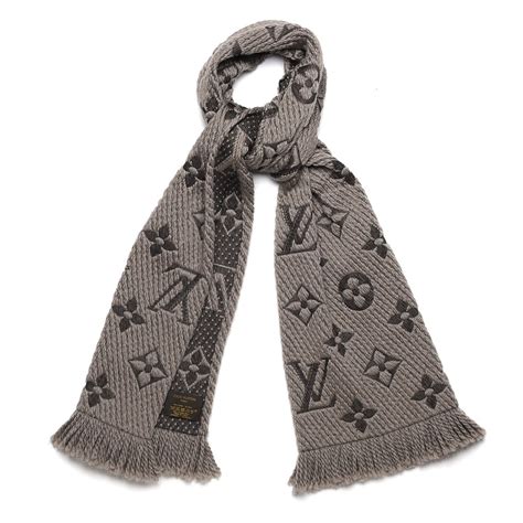 lv logomania scarf grey|LOUIS VUITTON Wool Silk Logomania Scarf Verone.